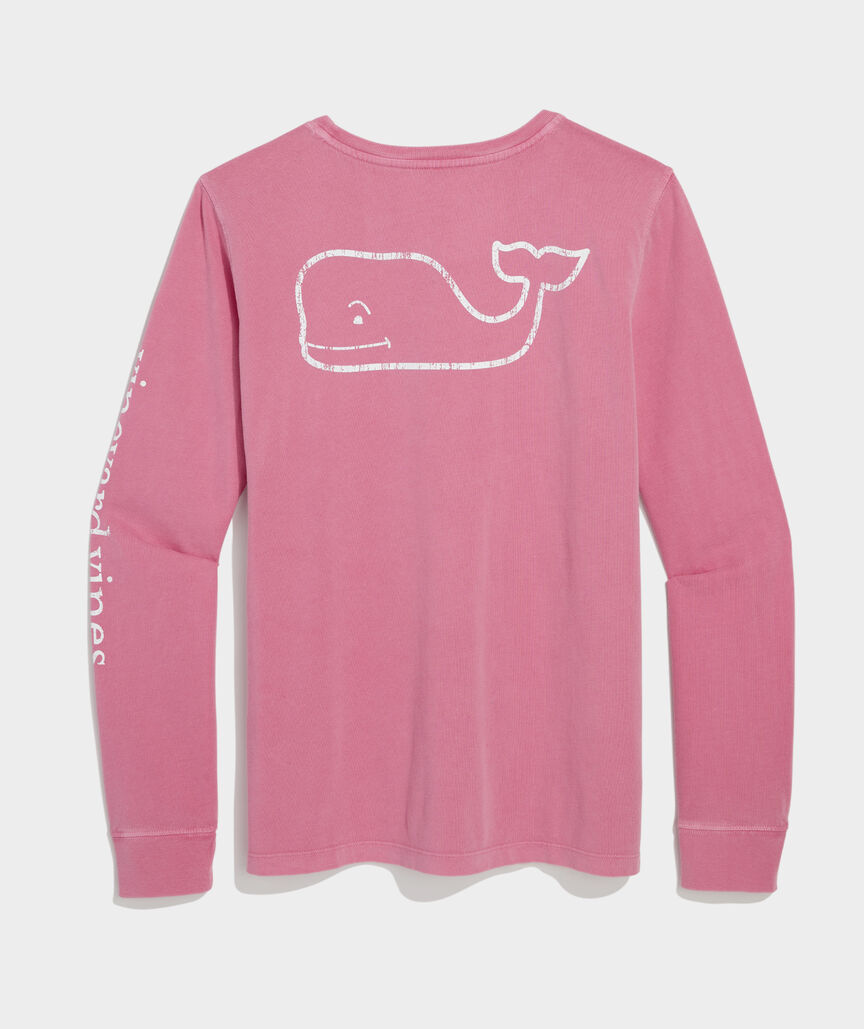 Women's Garment-Dyed Vintage Whale Long-Sleeve Pocket Tee