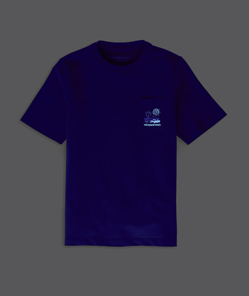 Boys' Glow-In-The-Dark Beach Fireworks Whale Short-Sleeve Pocket Tee