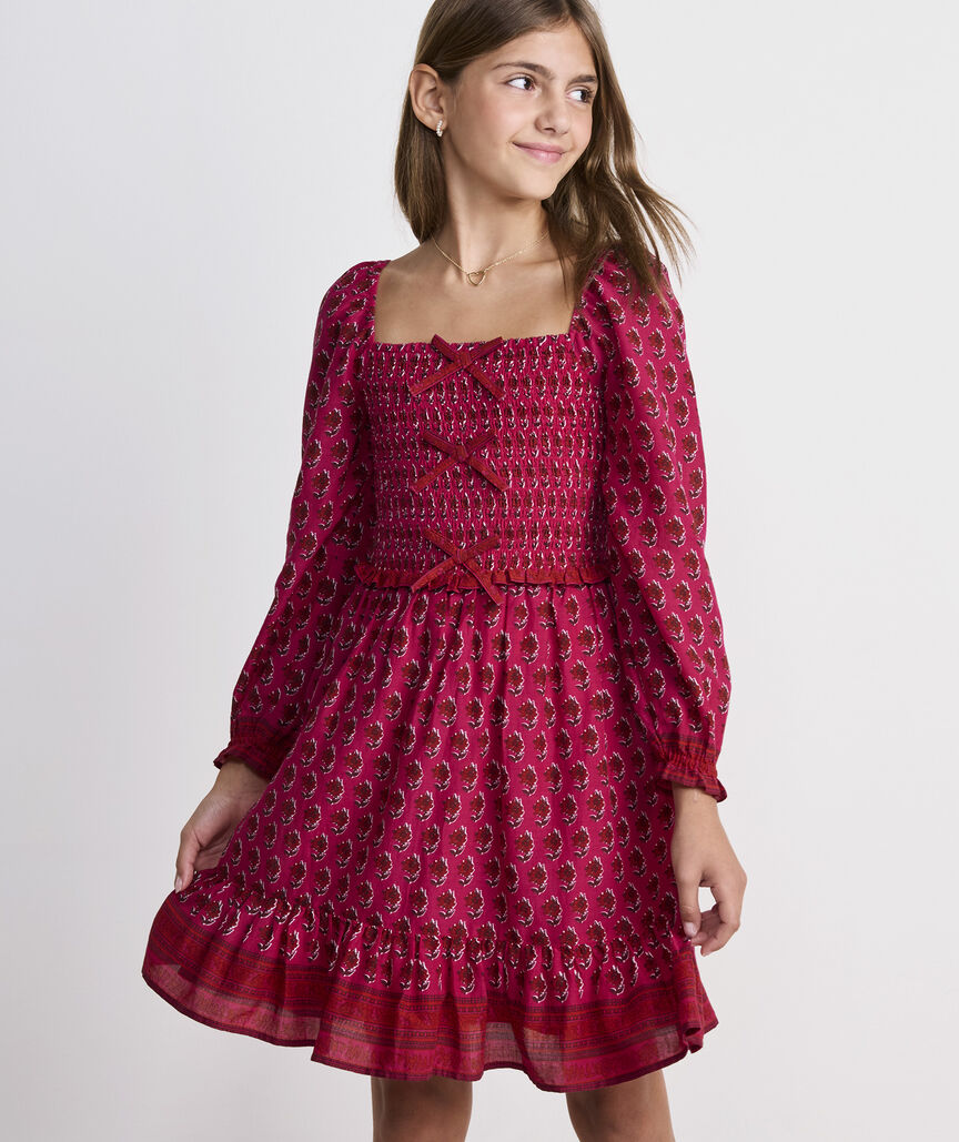 Girls' Lena Smocked Bow Dress