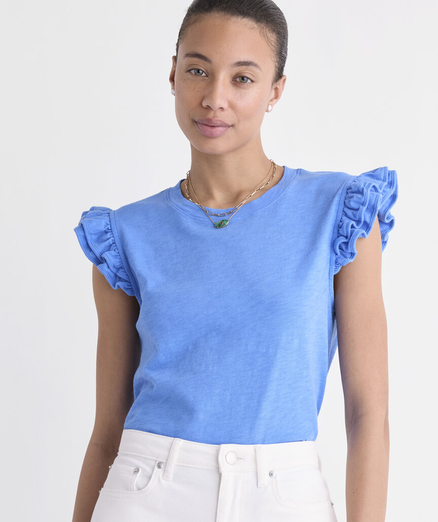 Flutter-Sleeve Slub Jersey Top