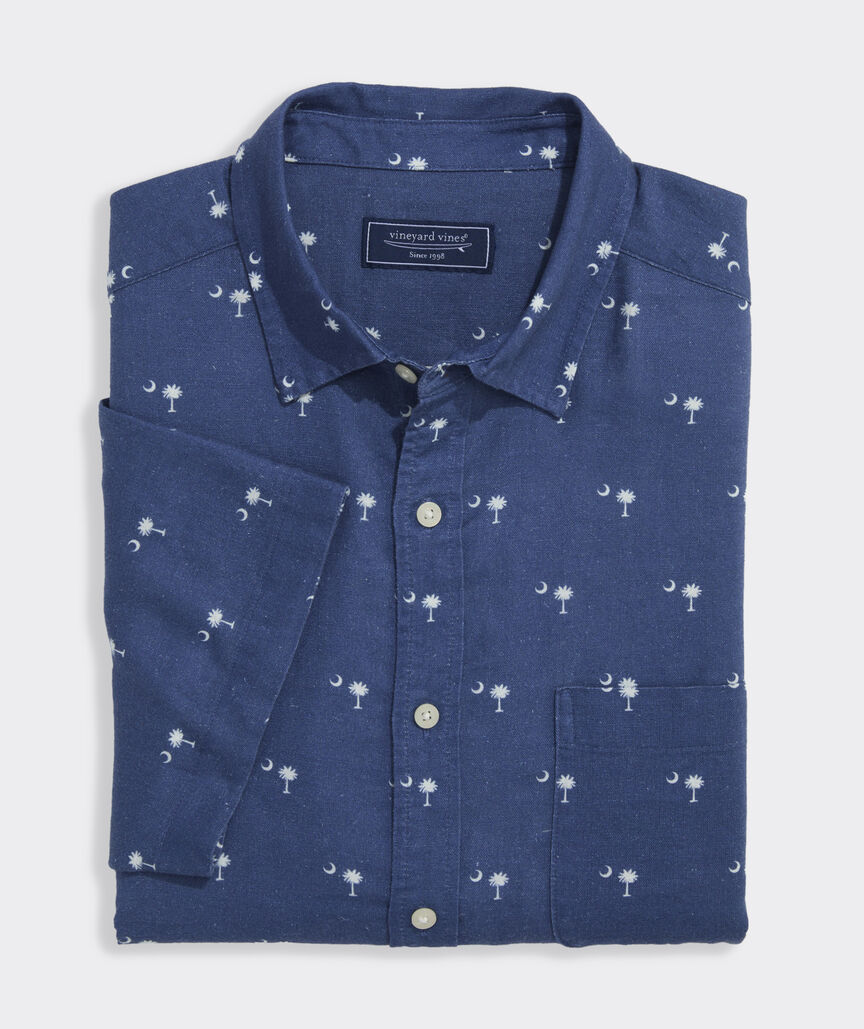 OUTLET South Carolina Flag Linen Blend Short-Sleeve Shirt