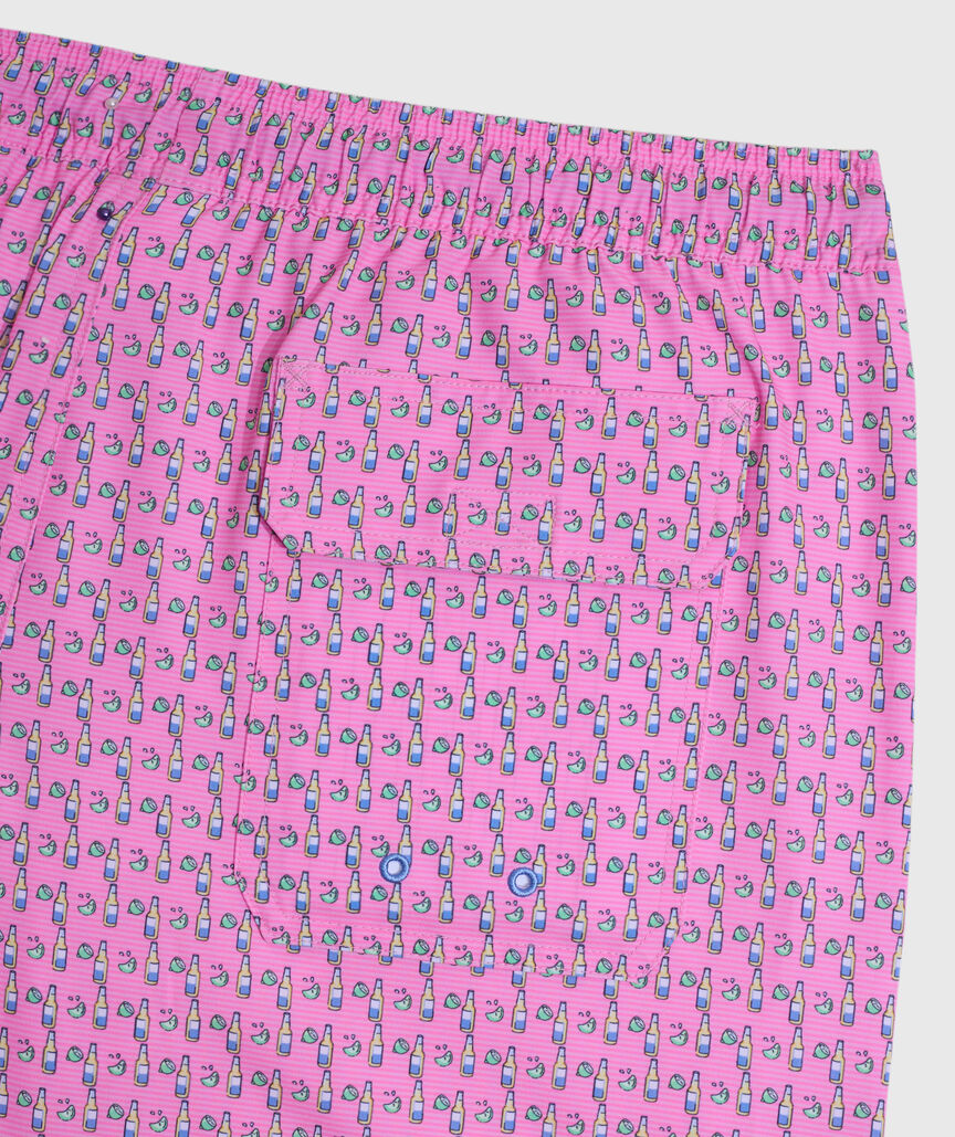 OUTLET 5 Inch Beer & Lime Striped Chappy Swim Trunks