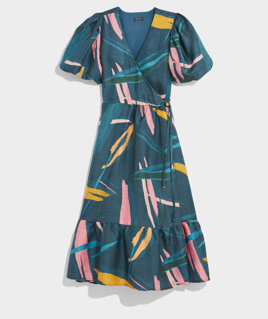 Tropical Abstract Midi Wrap Dress