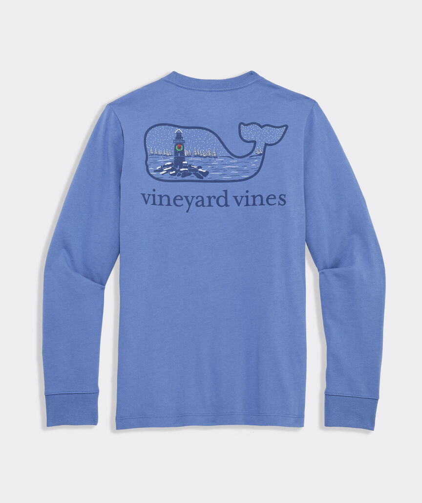 Boys' Snowy Lighthouse Whale Long-Sleeve Pocket Tee