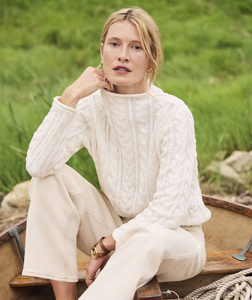 Katie Cotton Cable Mockneck Sweater