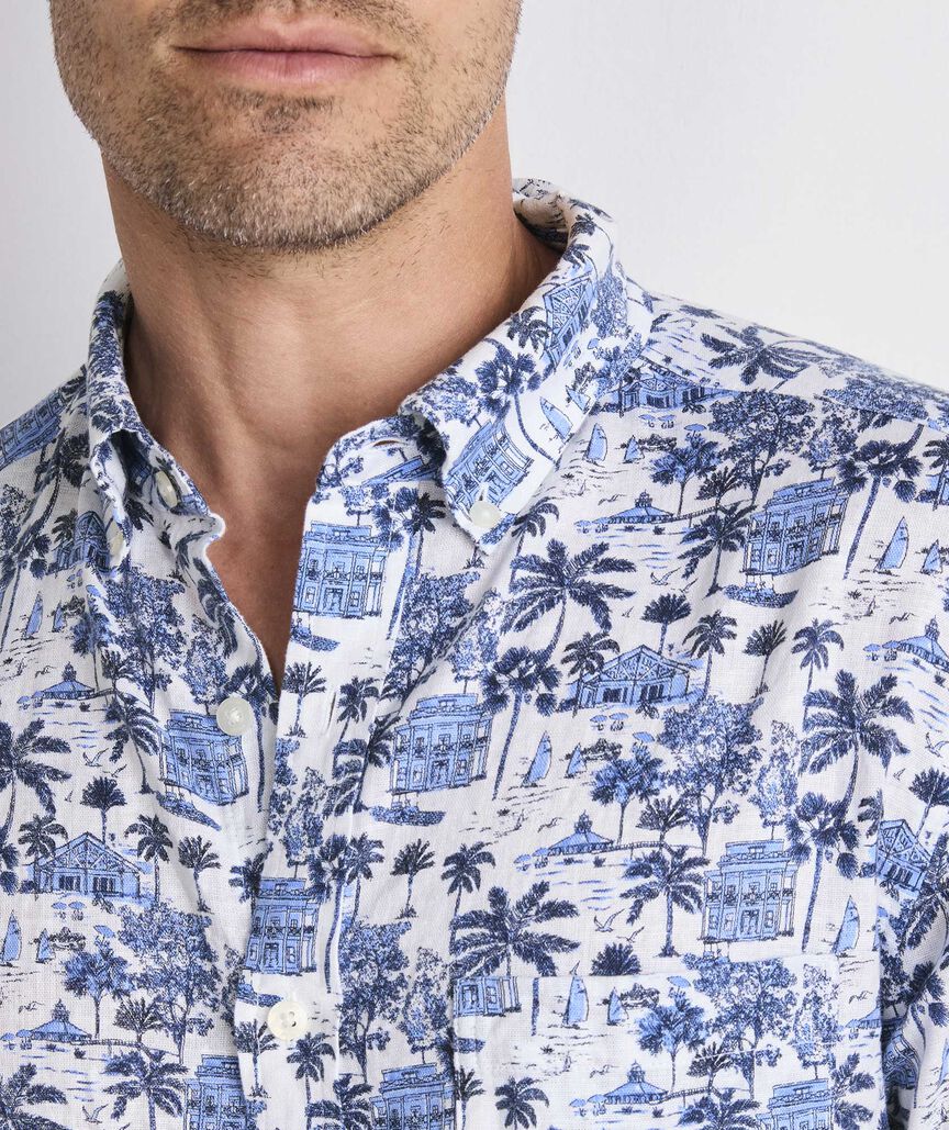 Gasparilla Scene Linen Blend Short-Sleeve Shirt
