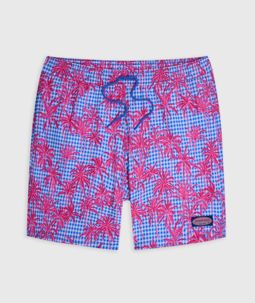 OUTLET 7 Inch Palm Gingham Chappy Swim Trunks