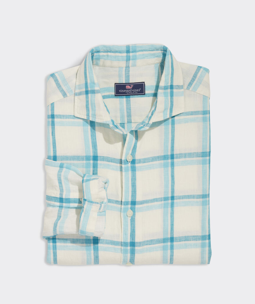 Linen Plaid Spread Collar Shirt