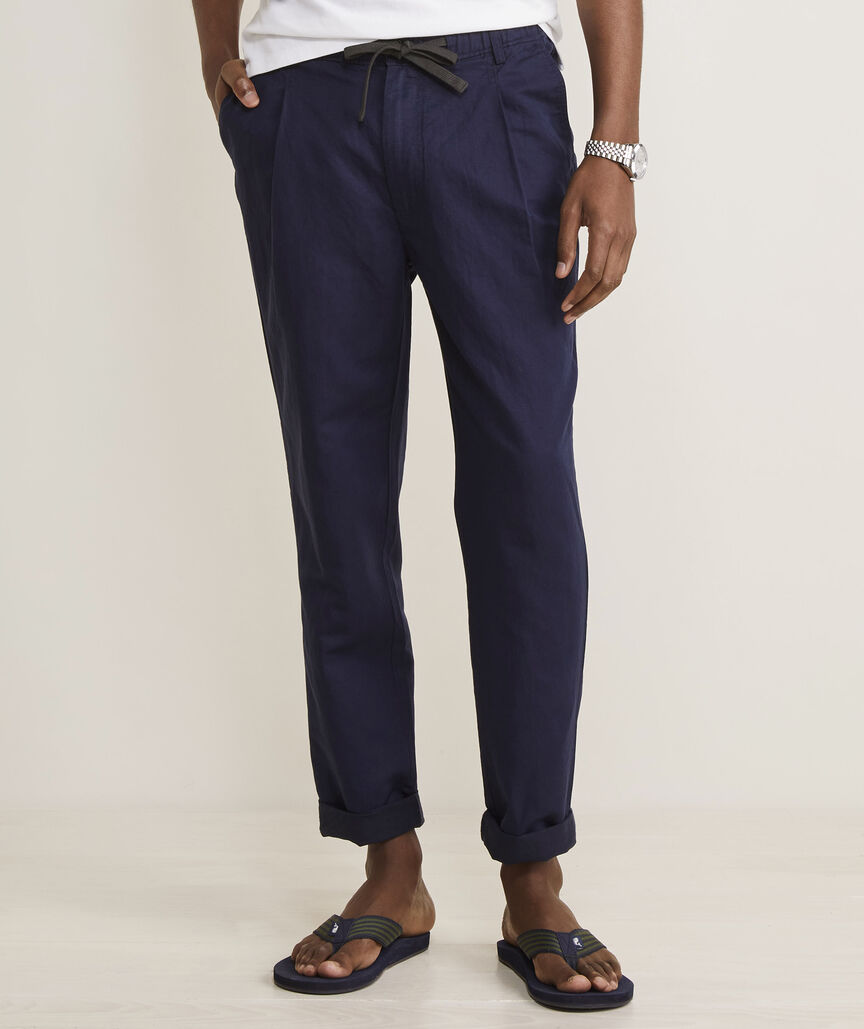 Linen-Cotton Pleated Pull-On Pants