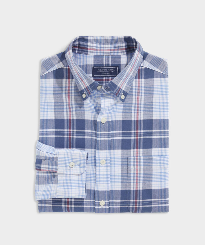 Stretch Cotton Madras Plaid Shirt