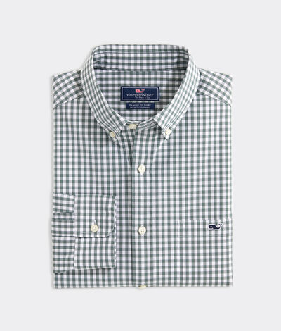 Vineyard Vines Stretch Cotton Gingham Shirt (Surplus Green) (Size: Medium)