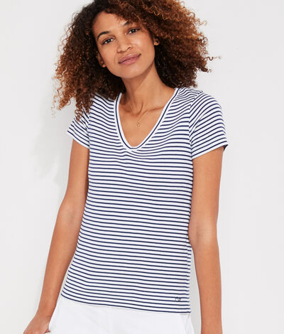 Vineyard Vines Striped V-Neck Short-Sleeve Simple T-Shirt (White Stripe) (Size: Small)