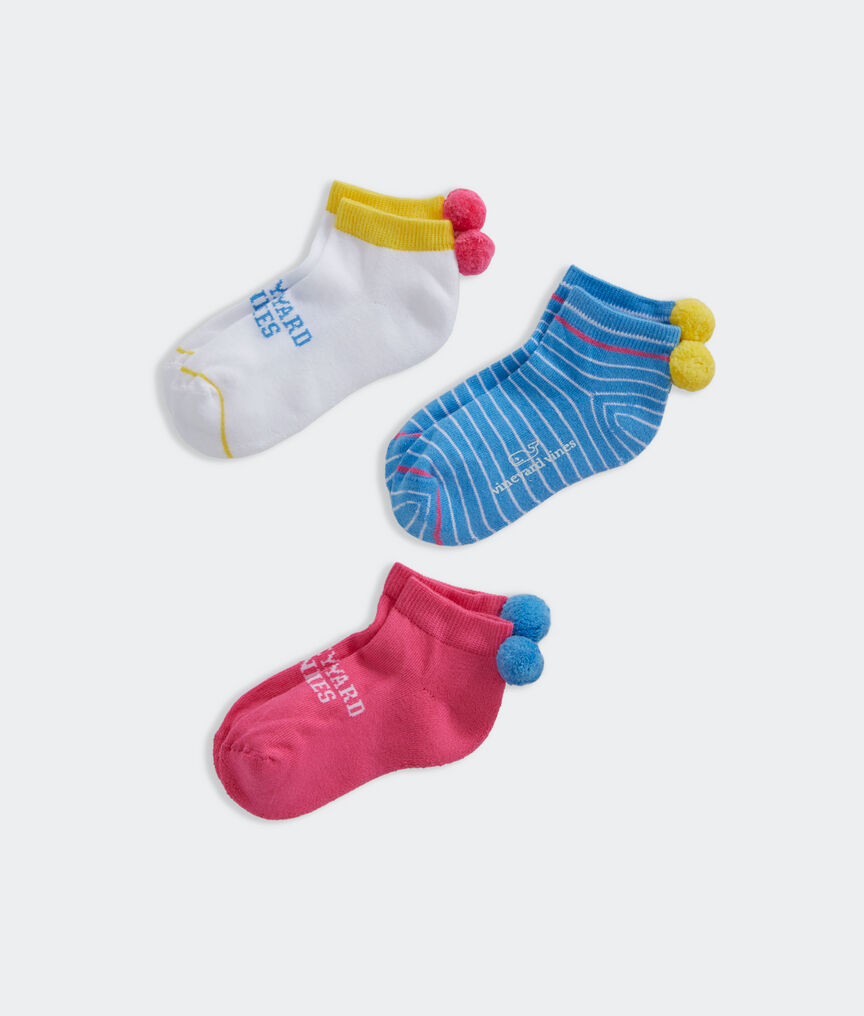 Girls' 3-Pack Athletic Pom-Pom Socks