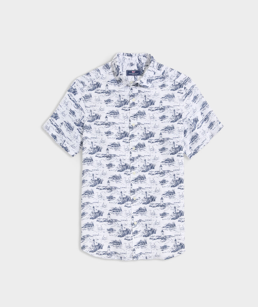 Linen Short-Sleeve Ocean View Toile Shirt