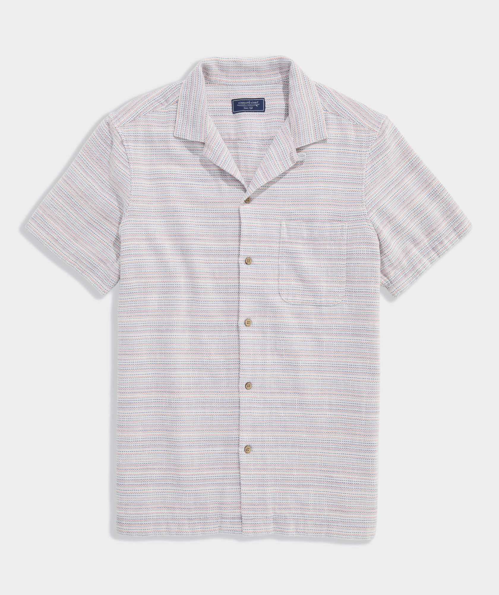 Shop Coral Stripe Textured Cotton Short-Sleeve Cabana Shirt at