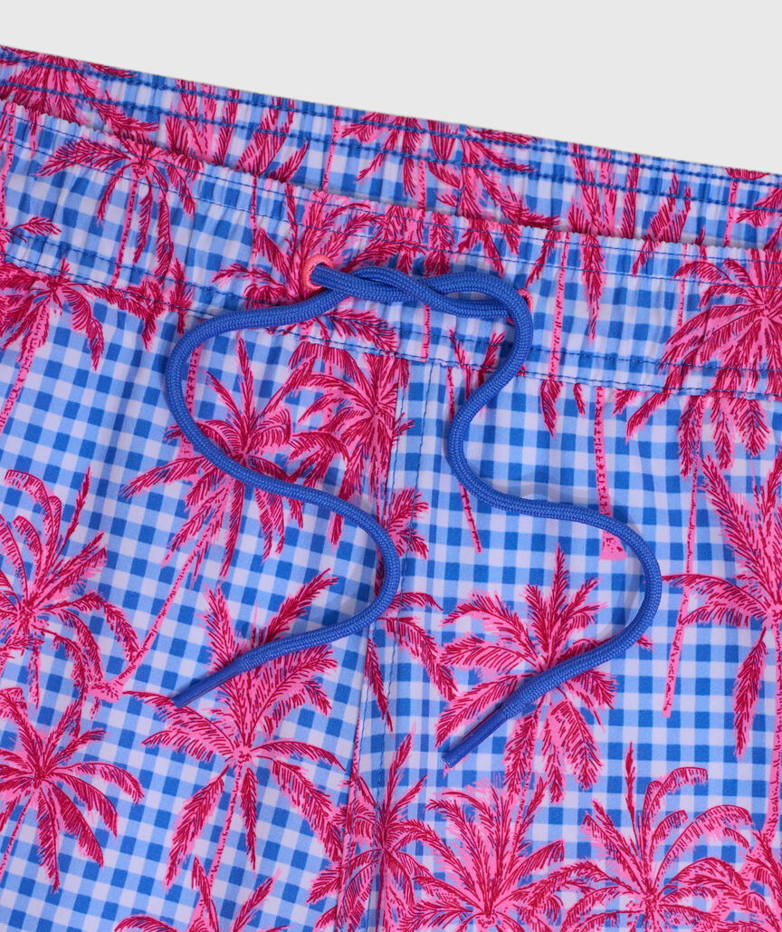 OUTLET 7 Inch Palm Gingham Chappy Swim Trunks