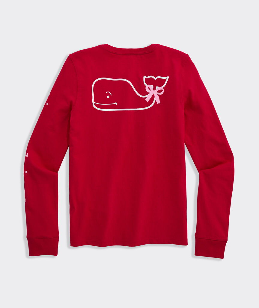 Girls' Glitter Bow Whale Long-Sleeve Pocket Tee