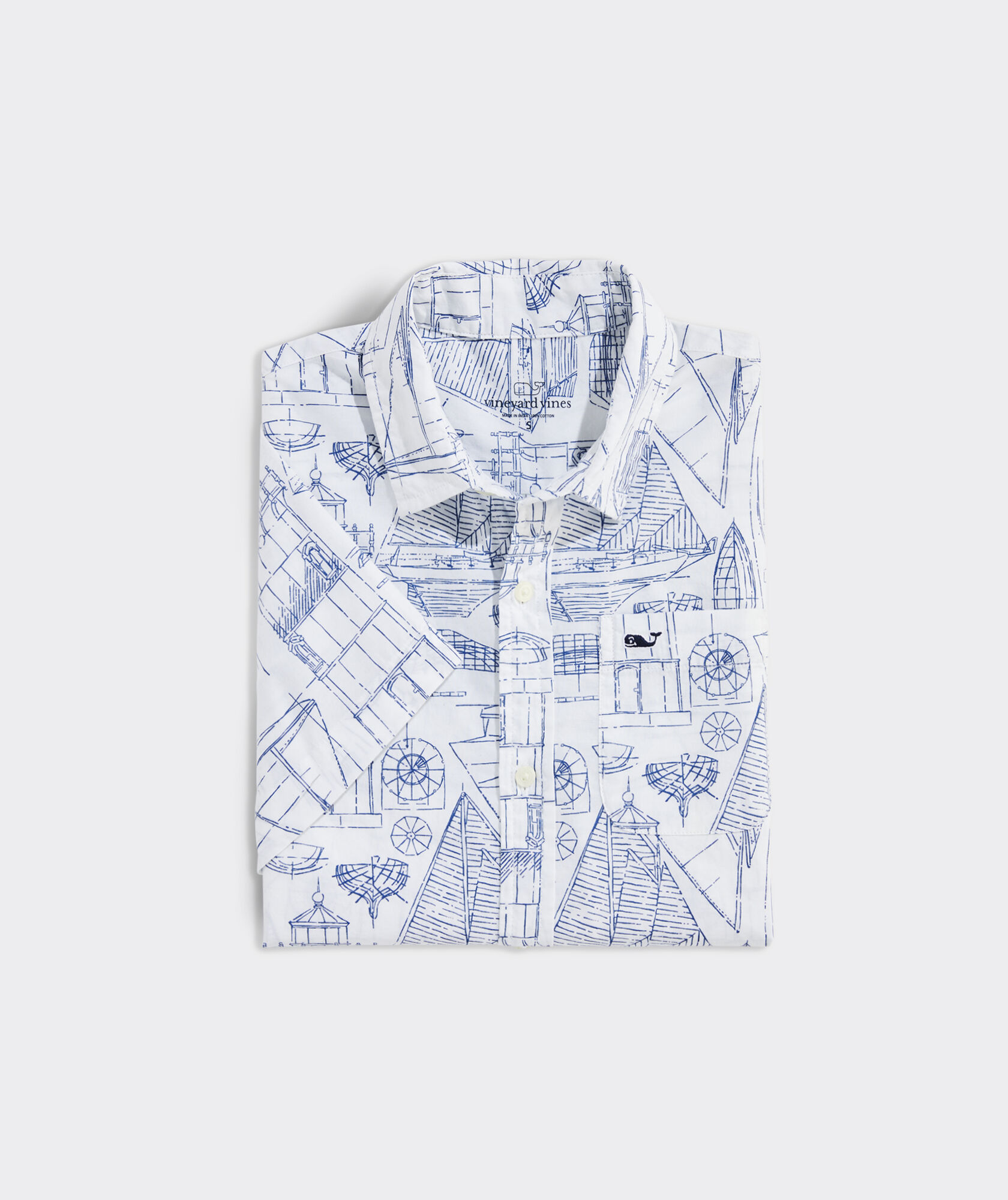 Boys' Cotton Short-Sleeve Marina Blueprint Shirt