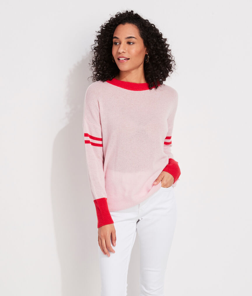 Lofty Cashmere Varsity Stripe Crewneck Sweater