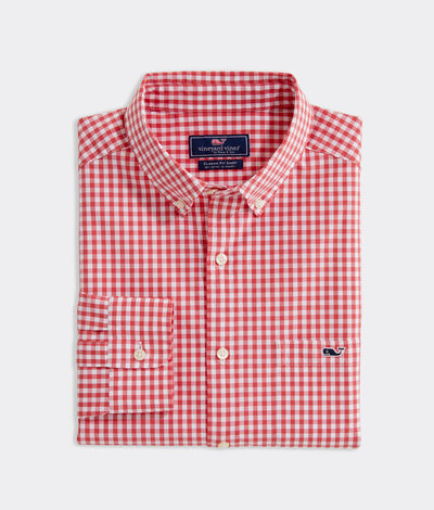 Vineyard Vines Stretch Cotton Gingham Shirt (Crab Shell) (Size: XS)