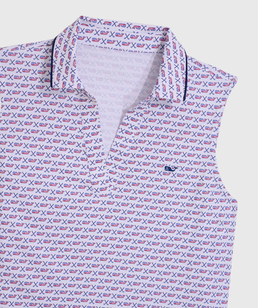 OUTLET Piped Printed Sleeveless Performance Popover Polo