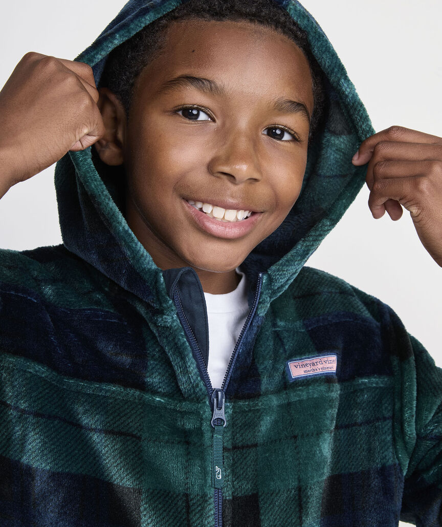 Kids' Hooded High-Pile One-Piece Pajamas