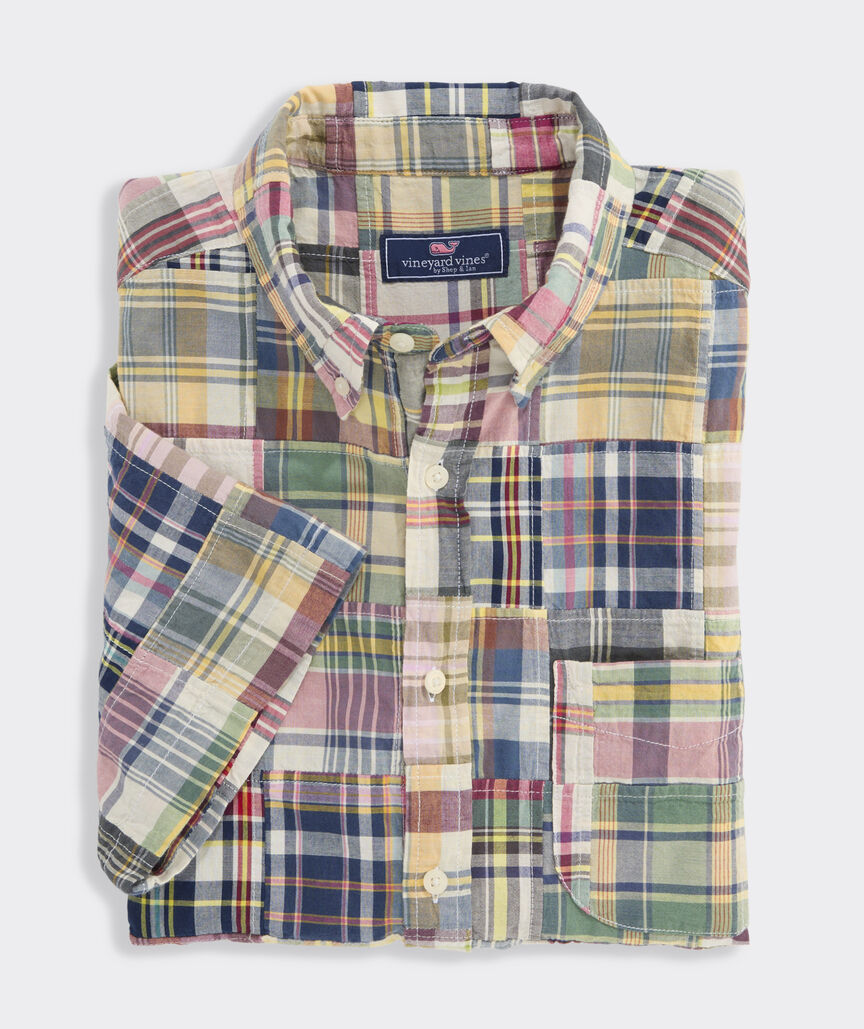 Patchwork Cotton Madras Short-Sleeve Shirt