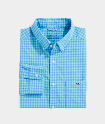 Vineyard Vines On-The-Go Nylon Gingham Shirt (Blue) (Size: XXL)