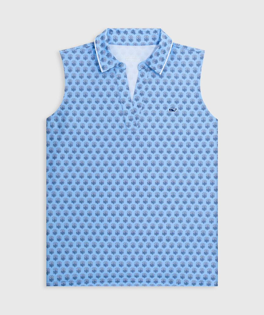 OUTLET Piped Printed Sleeveless Performance Popover Polo