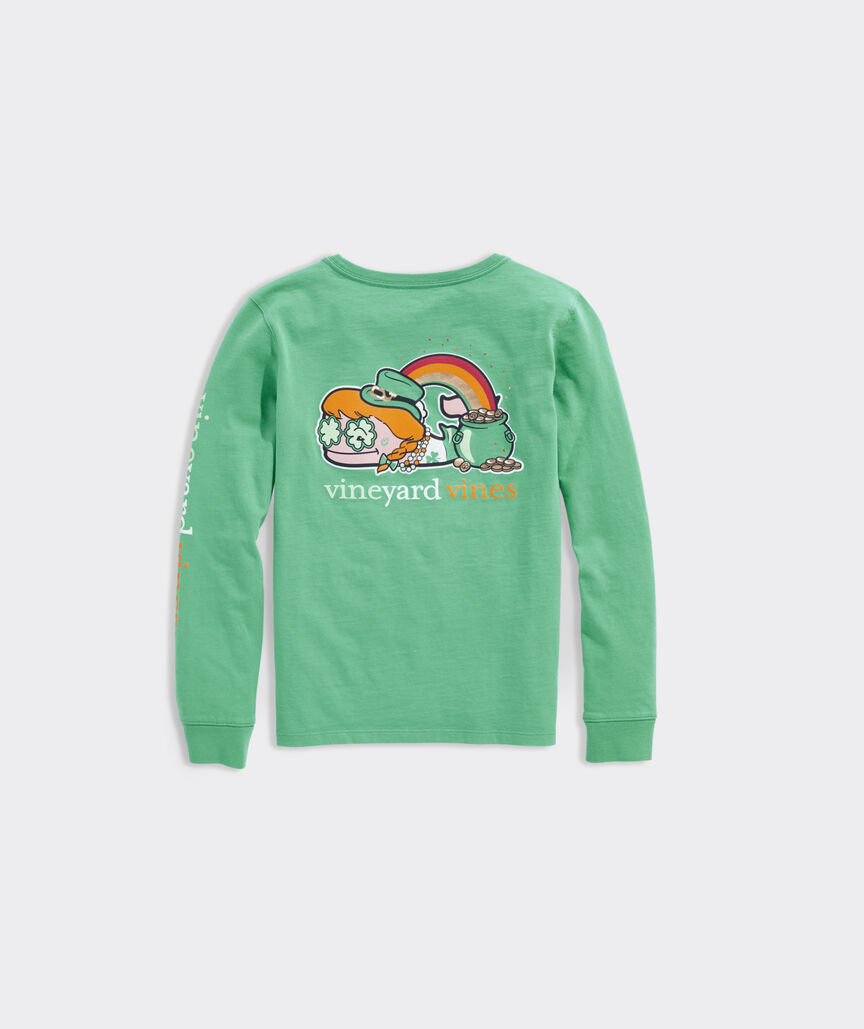 Girls' Glitter St. Patrick's Day Whale Long-Sleeve Pocket Tee