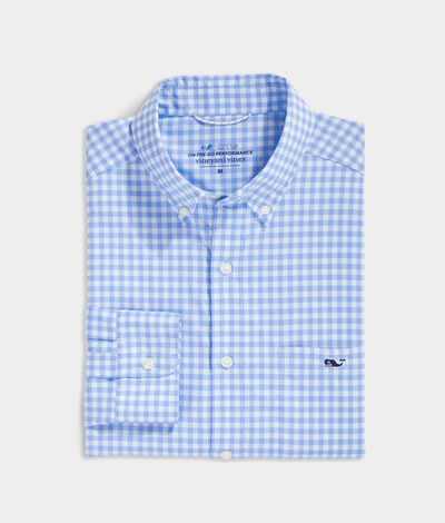 Vineyard Vines On-The-Go Nylon Gingham Shirt (Blue) (Size: Large)