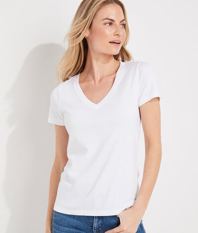 Vineyard Vines Solid V-Neck Simple T-Shirt (White) (Size: 3X)