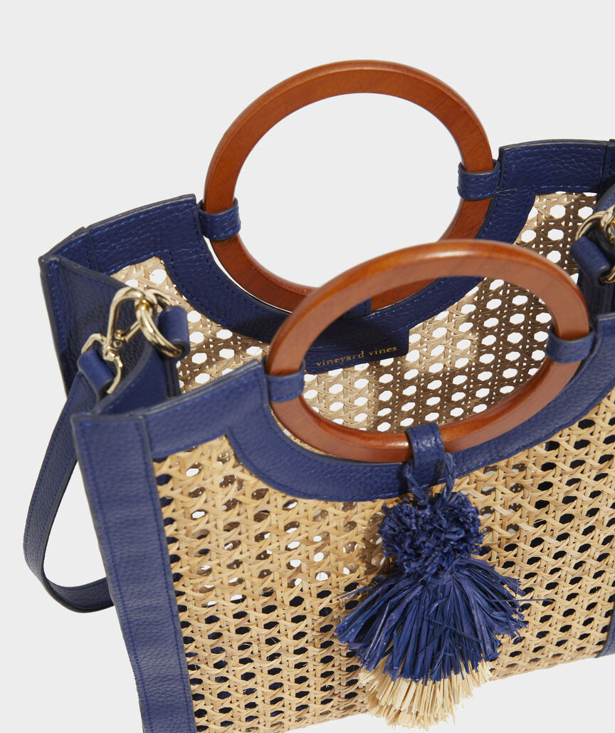 Leather Trim Caning Bag