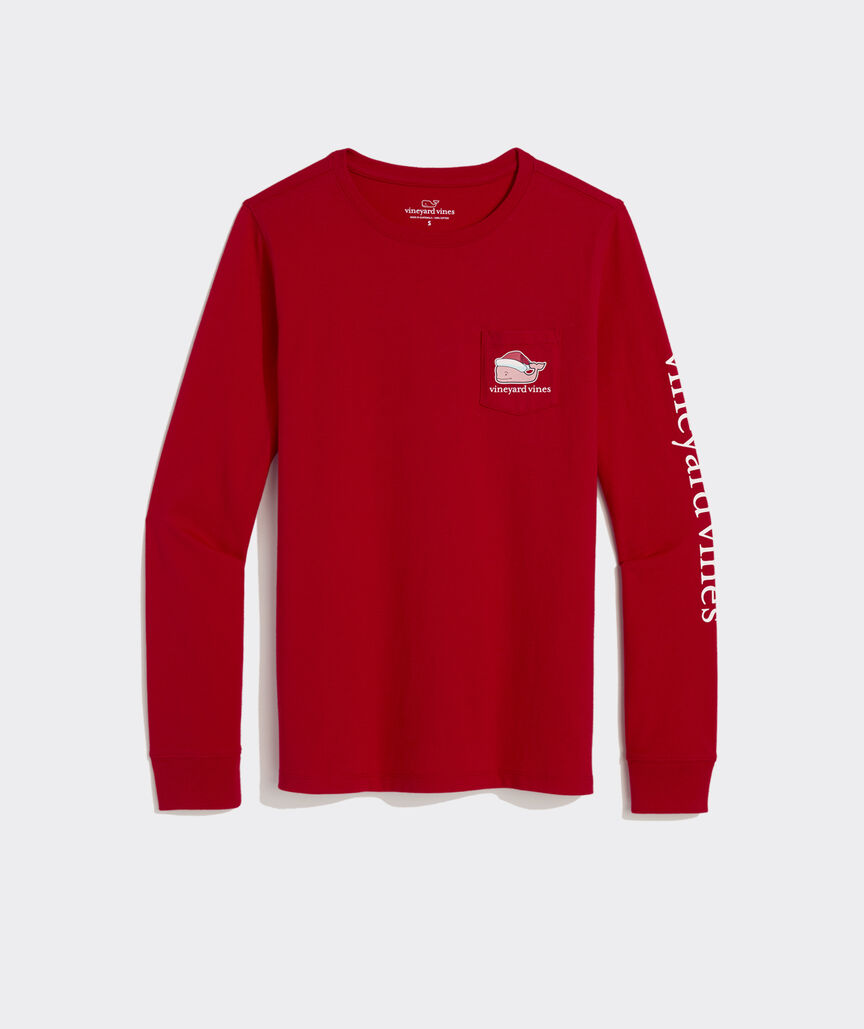 Women's Santa Whale Long-Sleeve Pocket Tee