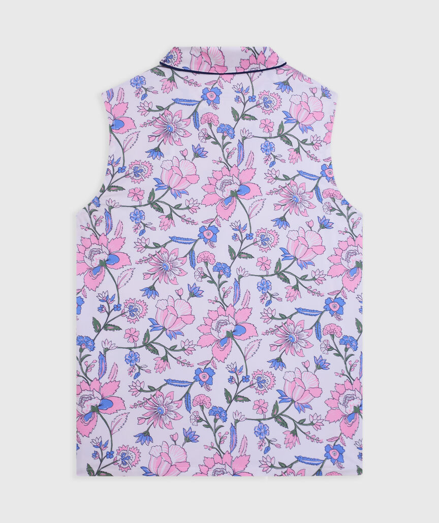 OUTLET Piped Printed Sleeveless Performance Popover Polo