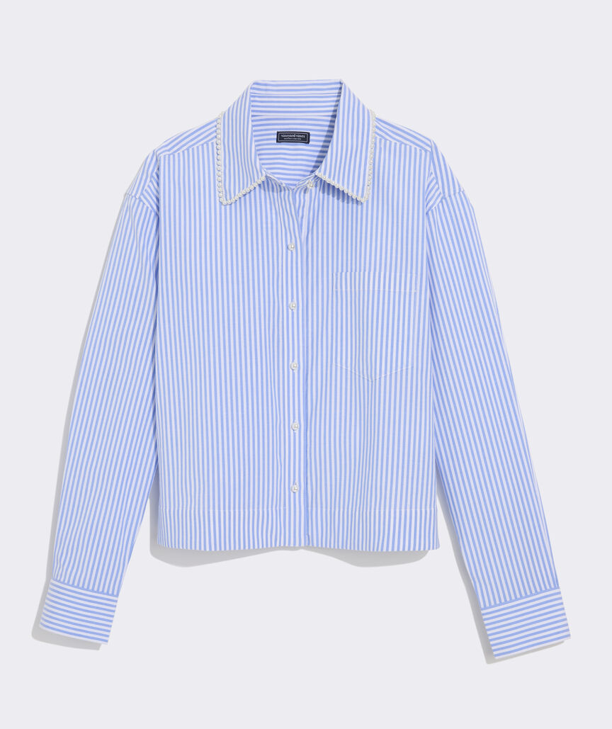 Birdie Cropped Embellished Button-Down