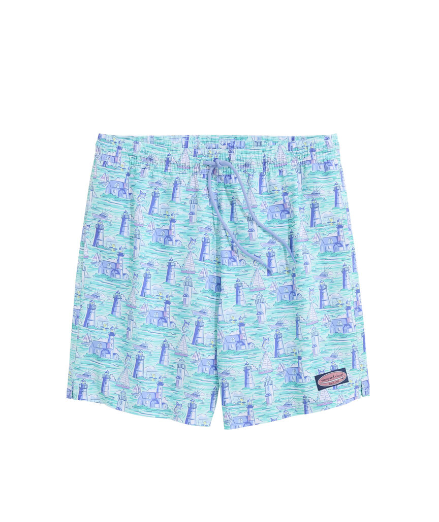 OUTLET 7 Inch Lighthouse Scene Chappy Swim Trunks