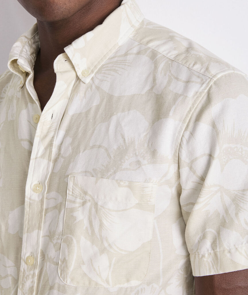 Floral Cotton Linen Short-Sleeve Shirt