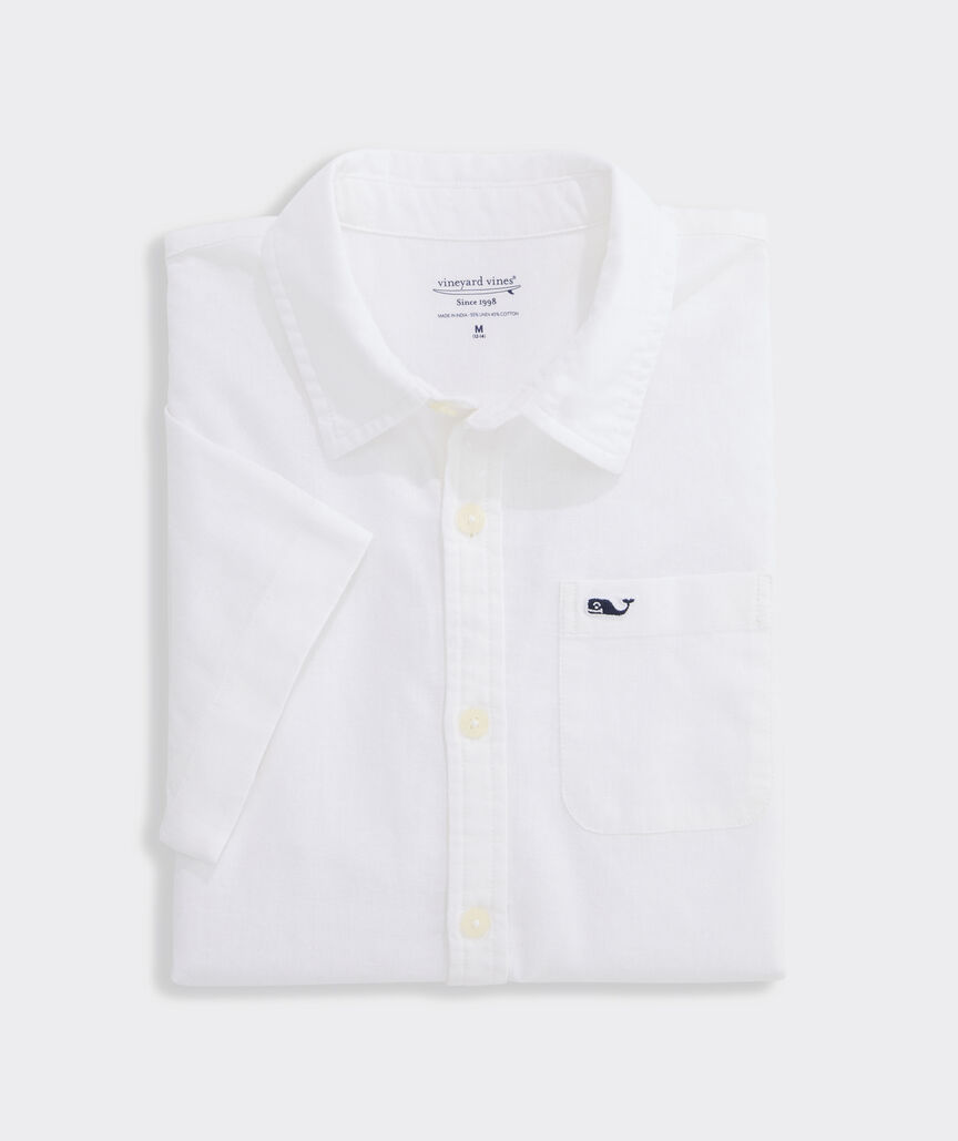 Boys' Surfside Solid Cotton Linen Short-Sleeve Shirt