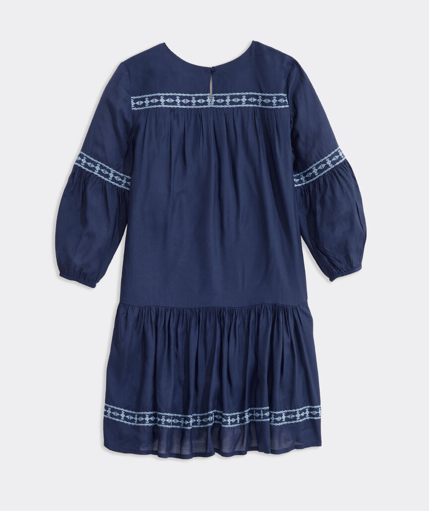Girls' Navy Embroidered Dress