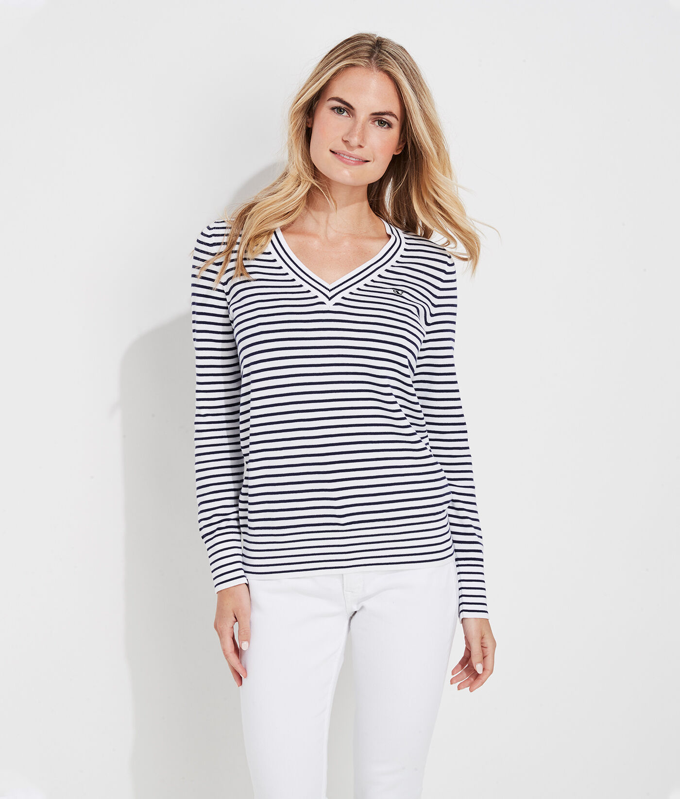 Shop Striped Heritage Cotton VNeck Sweater at vineyard vines