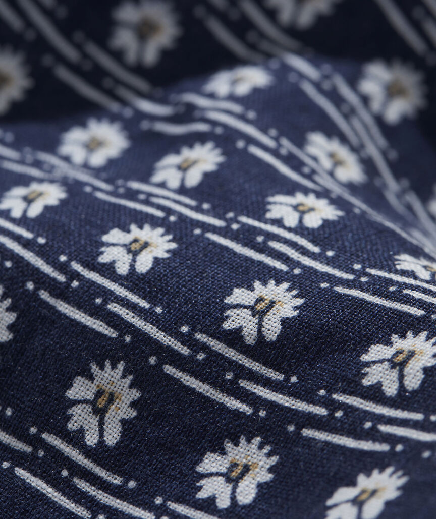 Linen Short-Sleeve Floral Stripe Shirt