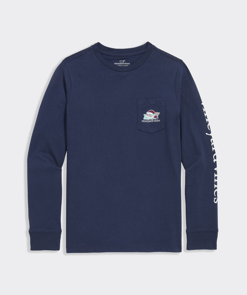 Boys' Santa Whale List Long-Sleeve Pocket Tee
