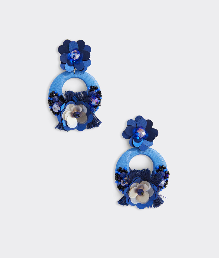 Floral Beaded Raffia Earrings