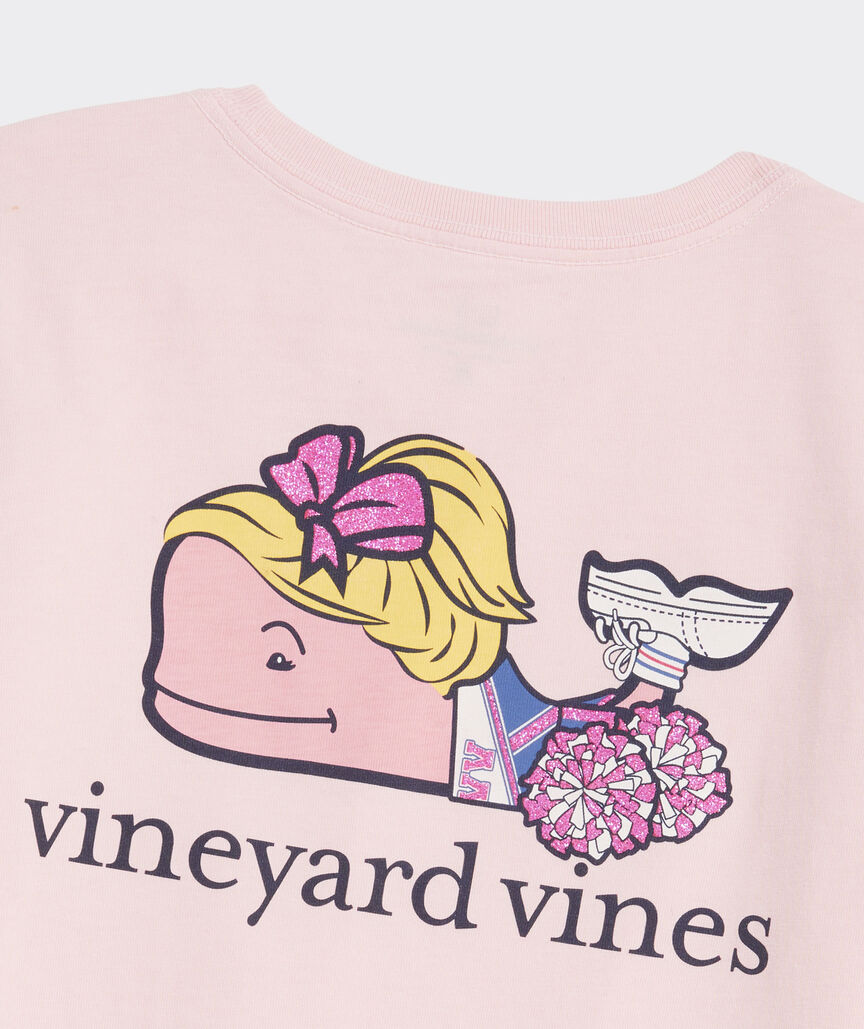 Girls' Glitter Cheerleader Whale Long-Sleeve Pocket Tee