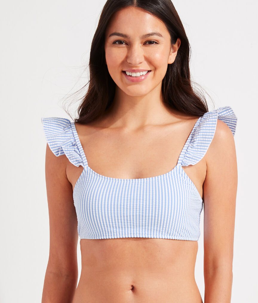 Seersucker Ruffle Bikini Top