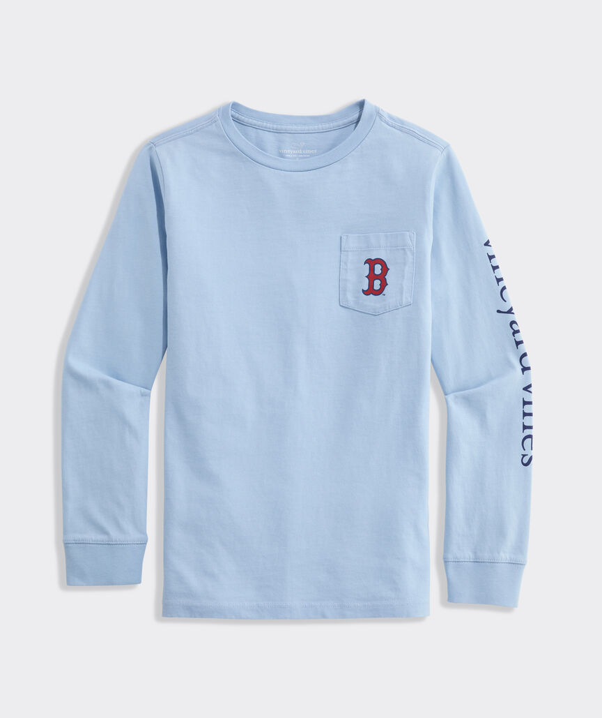 Kids' Boston Red Sox Baseball Whale Long-Sleeve Pocket T-Shirt