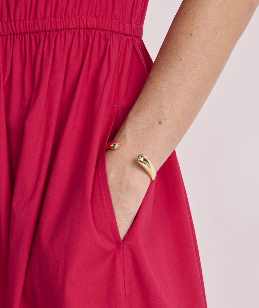 Marina Poplin Flutter-Sleeve Midi Dress