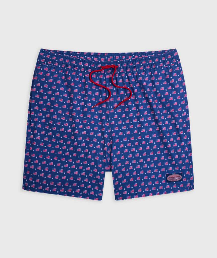 OUTLET 5 Inch Flag & Stars Chappy Swim Trunks