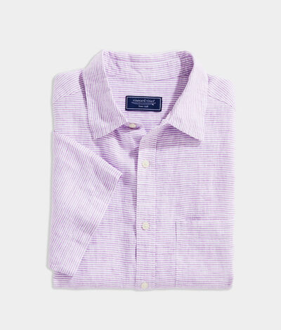 Vineyard Vines Linen Short-Sleeve Stripe Shirt (Hypnotic Purple) (Size: XXL)